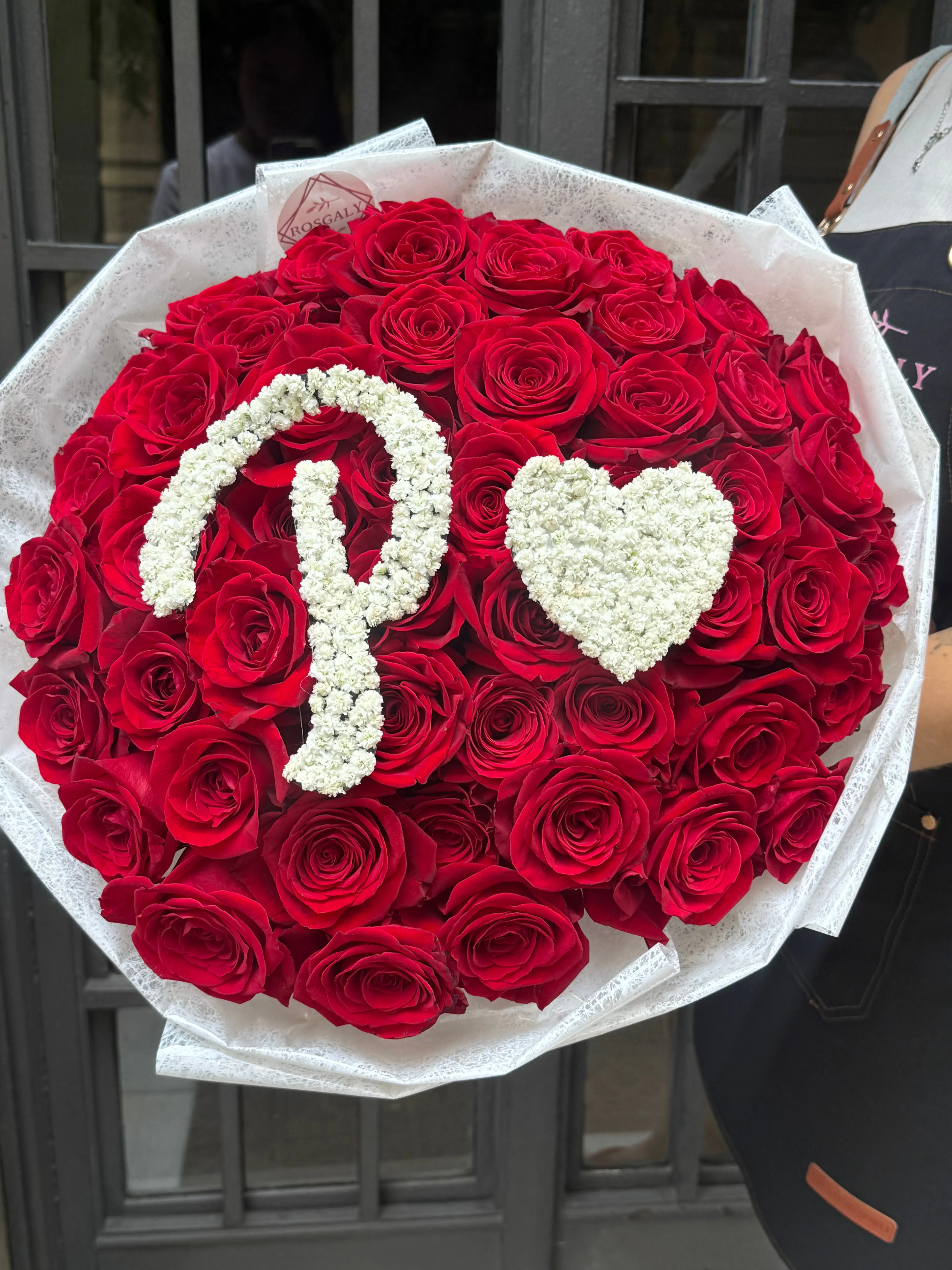 Crimson Bouquet - Premium Roses with Paniculata Initial