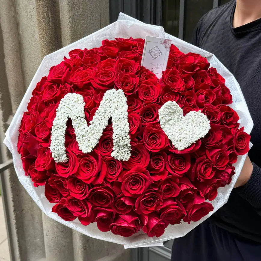 Crimson Bouquet - Premium Roses with Paniculata Initial